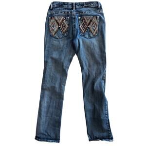 Zenim Women’s Mid-Low Jeans Size 10 Embroidered Pocket Western Denim